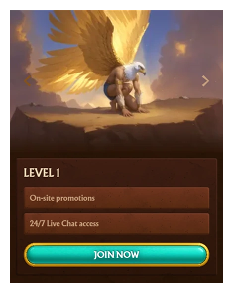 Amunra Casino Level 1 benefits with promotions and live chat access